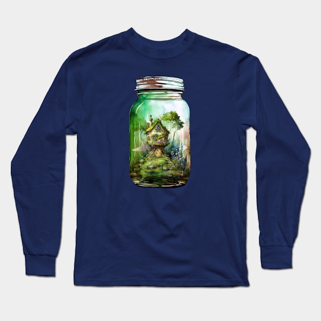 Fairy Forest House Jar Long Sleeve T-Shirt by ginkelmier@gmail.com